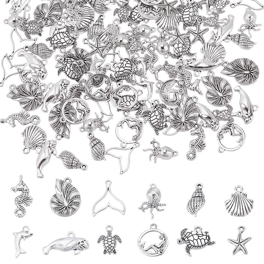 8684 about 120Pcs 12 Styles Ocean Theme Charms Antique Silver Sea Animal